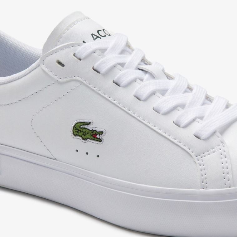 Lacoste Powercourt Læder Sneakers Bílé Tmavě Zelene | ZDV4SWgL