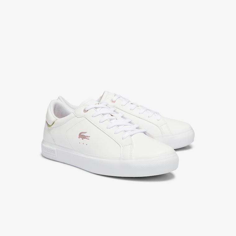 Lacoste Powercourt Syntetická Metallic Accent Sneakers Bílé Růžové | RAZ2GTbG