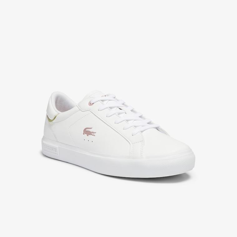 Lacoste Powercourt Syntetická Metallic Accent Sneakers Bílé Růžové | RAZ2GTbG