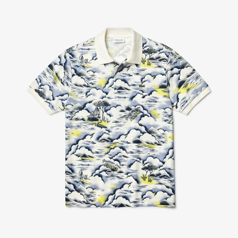 Lacoste Print Bavlněné Piqué Classic Fit Polo Shirt Fialové Žluté Bílé | xYpQg3xj