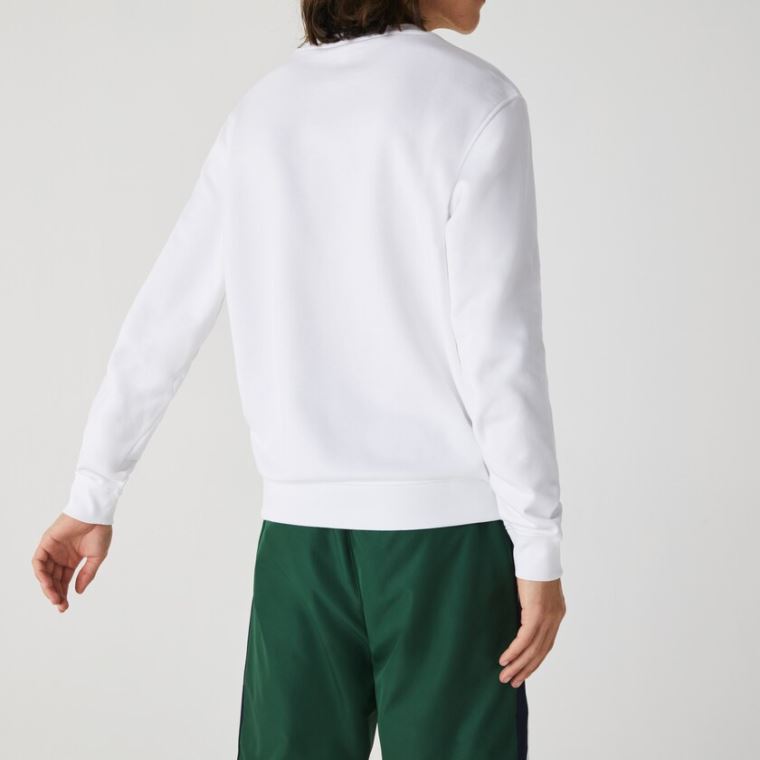 Lacoste Printed Logo Fleece Crew Neck Sweatshirt Bílé | NcAu14li