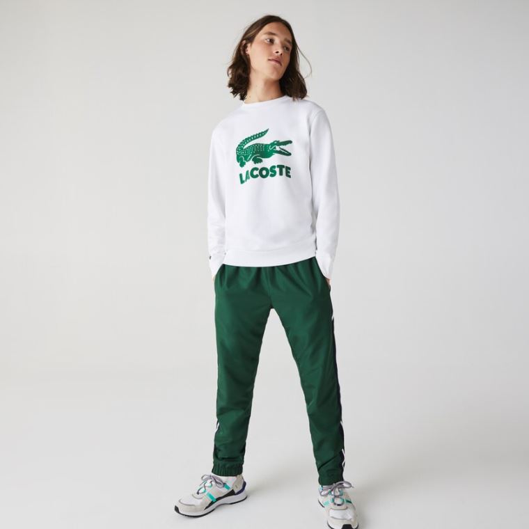 Lacoste Printed Logo Fleece Crew Neck Sweatshirt Bílé | NcAu14li