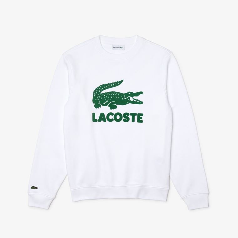 Lacoste Printed Logo Fleece Crew Neck Sweatshirt Bílé | NcAu14li