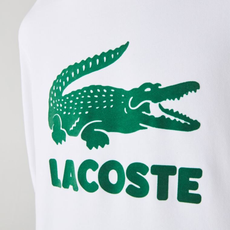 Lacoste Printed Logo Fleece Crew Neck Sweatshirt Bílé | NcAu14li