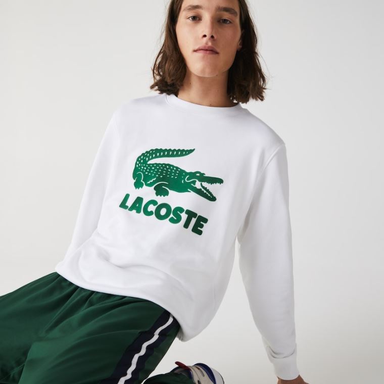 Lacoste Printed Logo Fleece Crew Neck Sweatshirt Bílé | NcAu14li