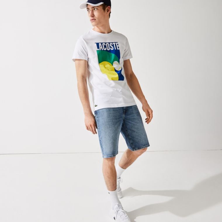 Lacoste Prodyšný Graphic Print T-shirt Bílé | lPAh2uuZ