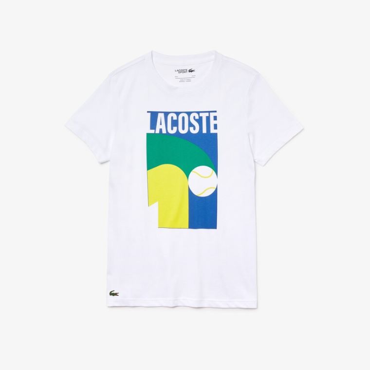 Lacoste Prodyšný Graphic Print T-shirt Bílé | lPAh2uuZ