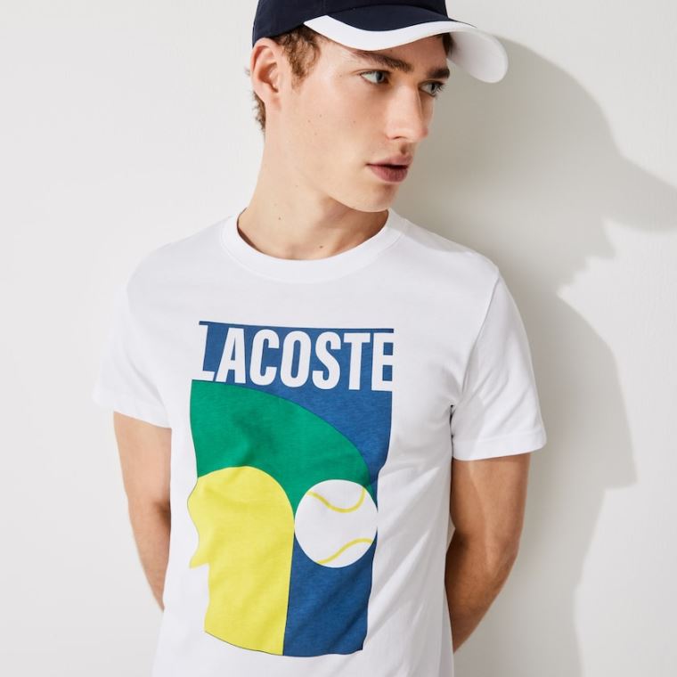 Lacoste Prodyšný Graphic Print T-shirt Bílé | lPAh2uuZ