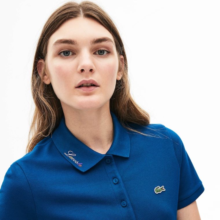 Lacoste Rainbow Script Collar Polo Blankyt | LeVOa5cn