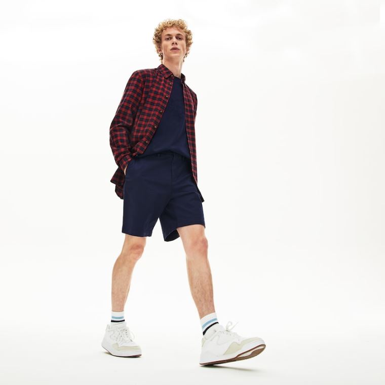 Lacoste Regular Fit Bavlněné Gabardine Bermuda Shorts Tmavě Blankyt Blankyt | wzPUsWcG