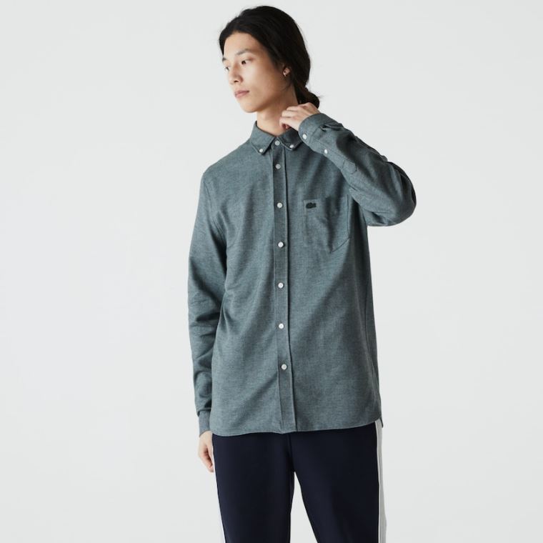 Lacoste Regular Fit Brushed Effect Bavlněné Shirt Zelene Blankyt | Iu5ZMNeh