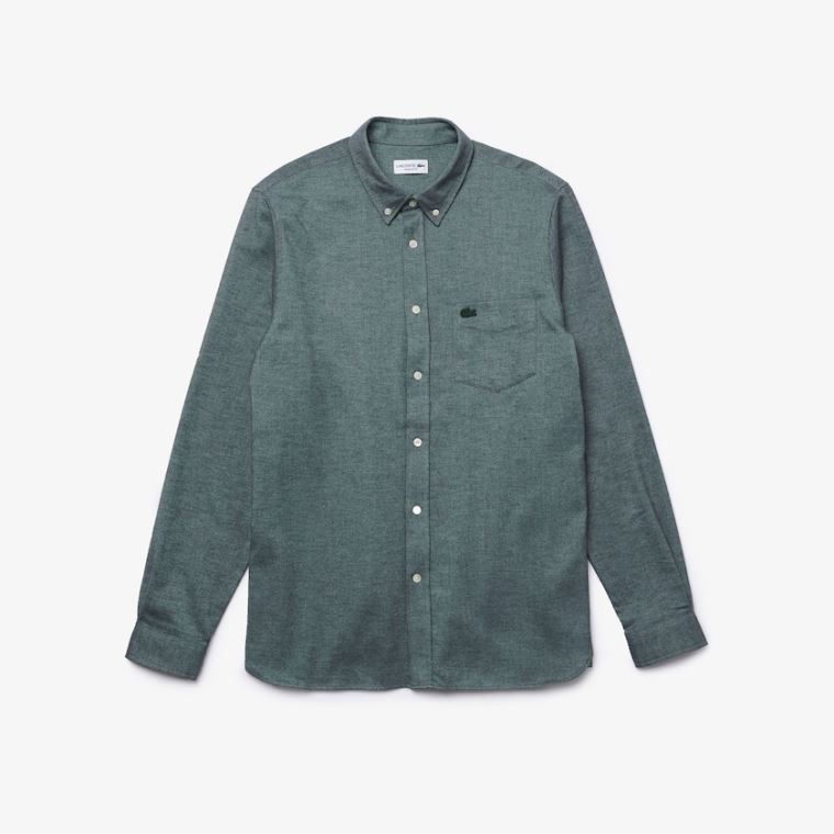 Lacoste Regular Fit Brushed Effect Bavlněné Shirt Zelene Blankyt | Iu5ZMNeh