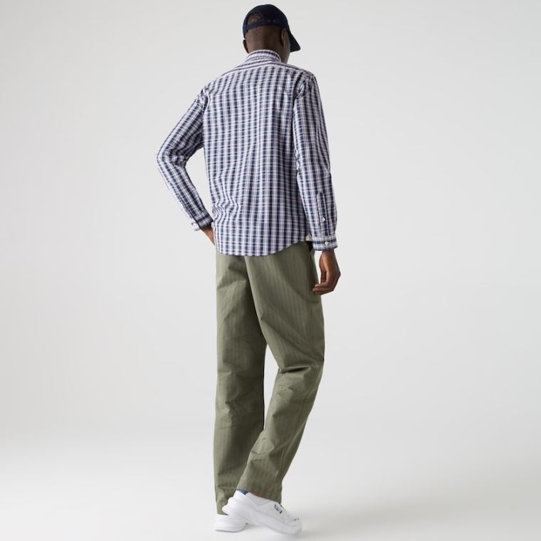 Lacoste Regular Fit Checked Bavlněné Poplin Shirt Tmavě Blankyt Blankyt Bílé Zelene | HYPbvgmd