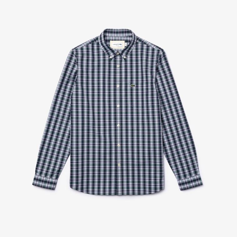 Lacoste Regular Fit Checked Bavlněné Poplin Shirt Tmavě Blankyt Blankyt Bílé Zelene | HYPbvgmd