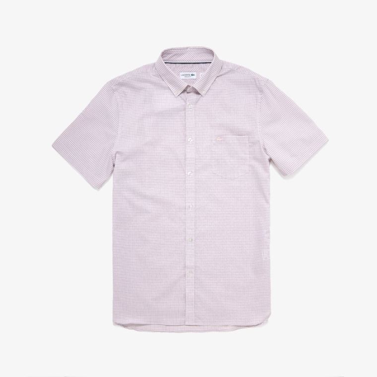 Lacoste Regular- Fit Checkered Bavlněné Shirt Bílé Světle Růžové | JsRoGmVv