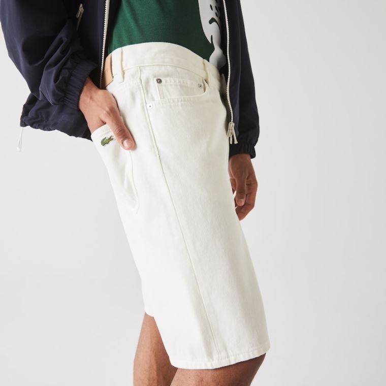 Lacoste Regular Fit Five-Pocket Denim Shorts Bílé | OPHvx7i1