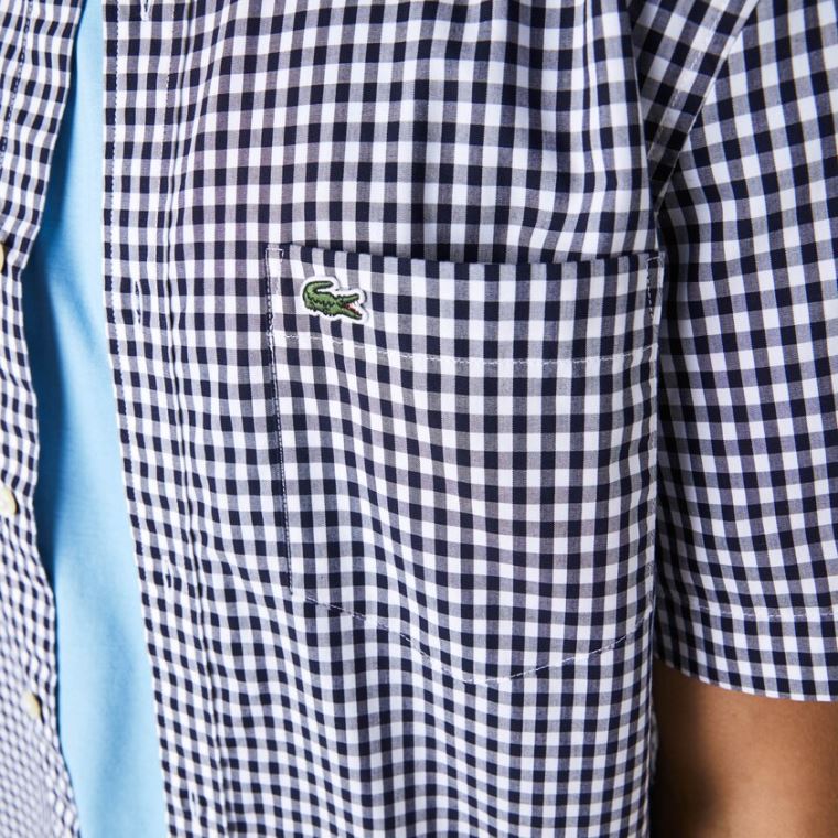 Lacoste Regular Fit Gingham Poplin Shirt Bílé Tmavě Blankyt Blankyt | RNQbBkPf