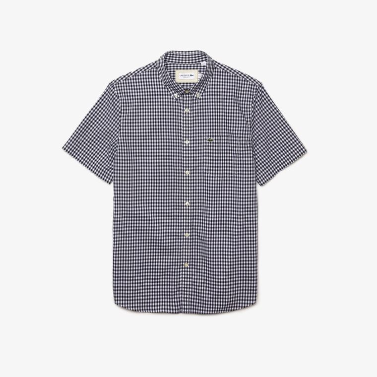 Lacoste Regular Fit Gingham Poplin Shirt Bílé Tmavě Blankyt Blankyt | RNQbBkPf