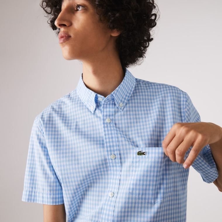 Lacoste Regular Fit Gingham Poplin Shirt Bílé Blankyt | qKbJw5uc