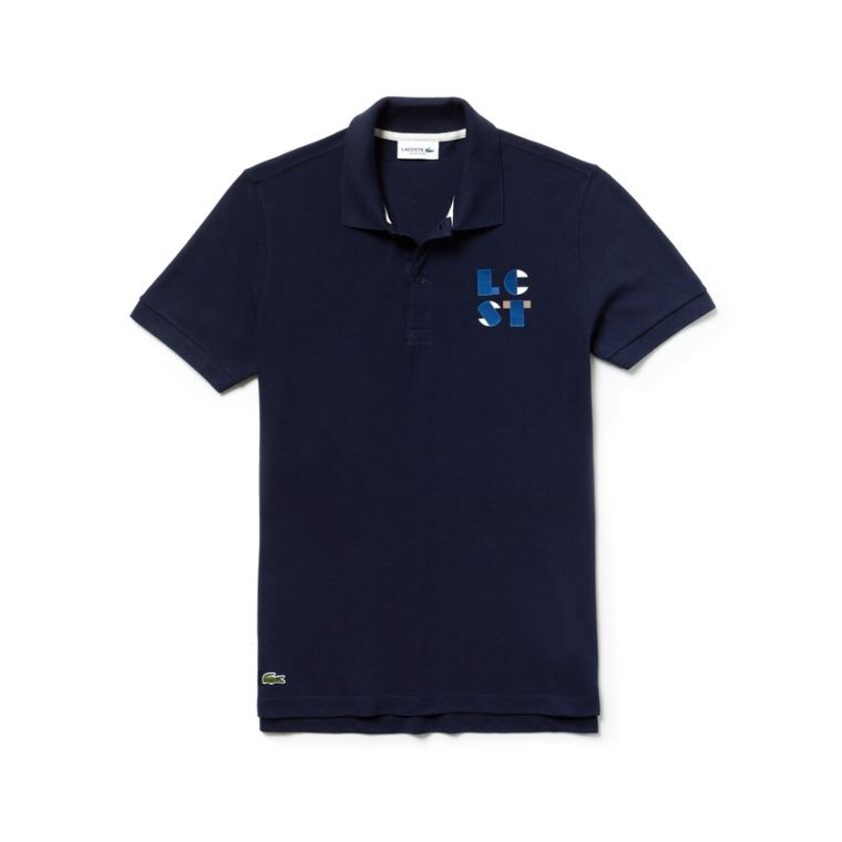 Lacoste Regular Fit LCST Lettering Petit Piqué Polo Tmavě Blankyt Blankyt | 3R5Pp9hs