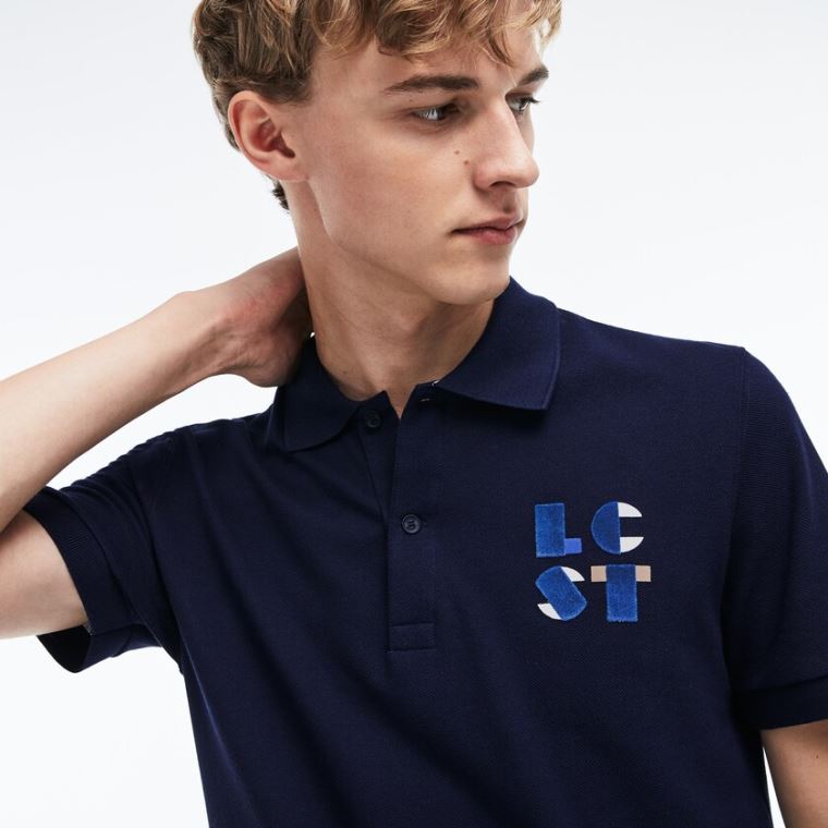 Lacoste Regular Fit LCST Lettering Petit Piqué Polo Tmavě Blankyt Blankyt | 3R5Pp9hs