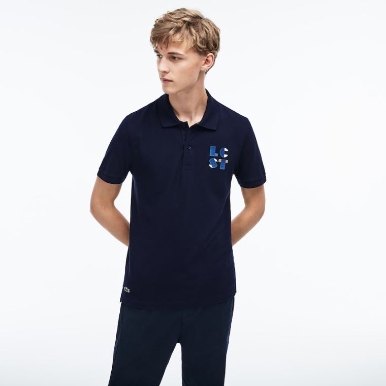 Lacoste Regular Fit LCST Lettering Petit Piqué Polo Tmavě Blankyt Blankyt | 3R5Pp9hs