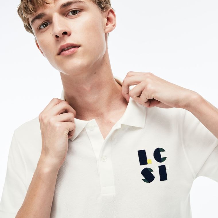 Lacoste Regular Fit LCST Lettering Petit Piqué Polo Bílé | 8dyZDgV0