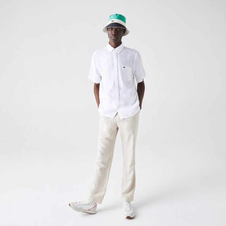 Lacoste Regular Fit Linen Shirt Bílé | ebFCbOtJ