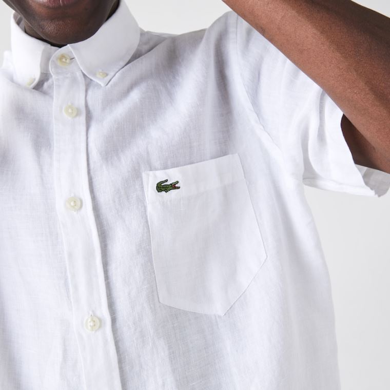 Lacoste Regular Fit Linen Shirt Bílé | ebFCbOtJ