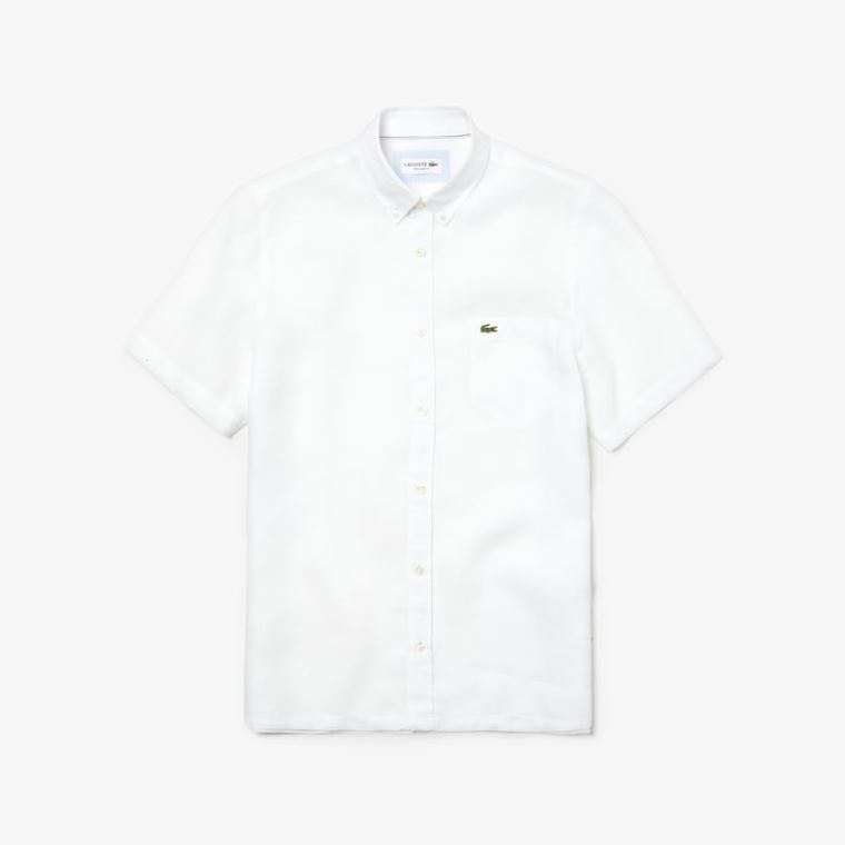 Lacoste Regular Fit Linen Shirt Bílé | ebFCbOtJ