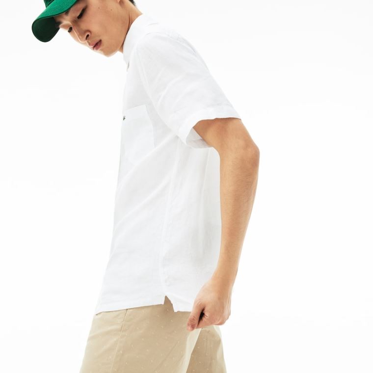 Lacoste Regular Fit Linen Shirt Bílé | ebFCbOtJ