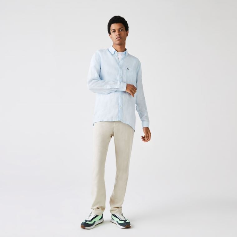 Lacoste Regular Fit Linen Shirt Světle Blankyt | wprQqtZ5