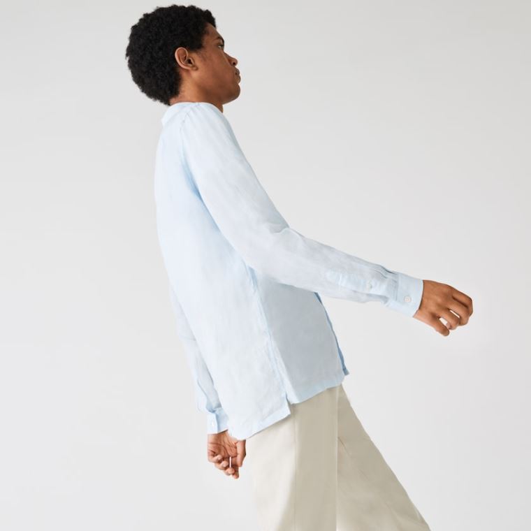 Lacoste Regular Fit Linen Shirt Světle Blankyt | wprQqtZ5