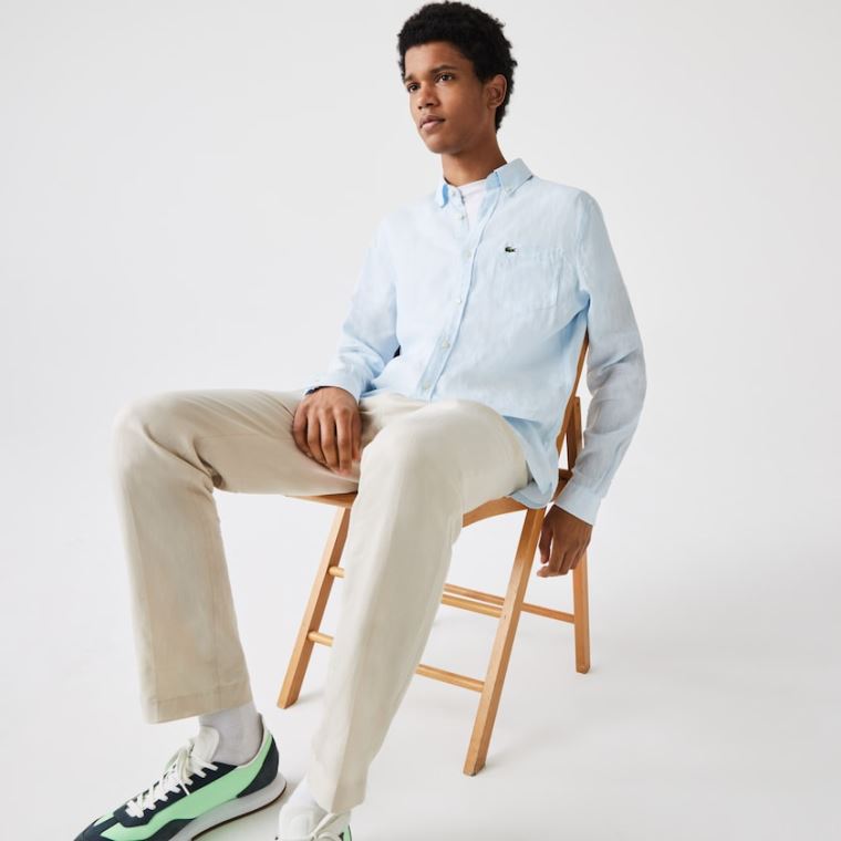 Lacoste Regular Fit Linen Shirt Světle Blankyt | wprQqtZ5