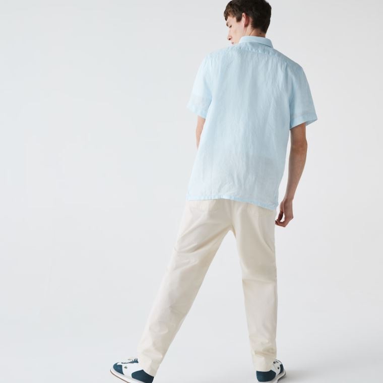 Lacoste Regular Fit Linen Shirt Světle Blankyt | zf5sOzjk