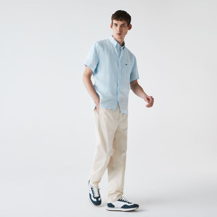 Lacoste Regular Fit Linen Shirt Světle Blankyt | zf5sOzjk