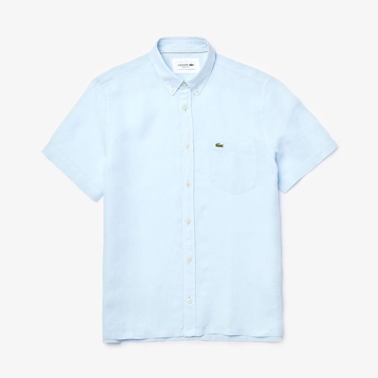 Lacoste Regular Fit Linen Shirt Světle Blankyt | zf5sOzjk