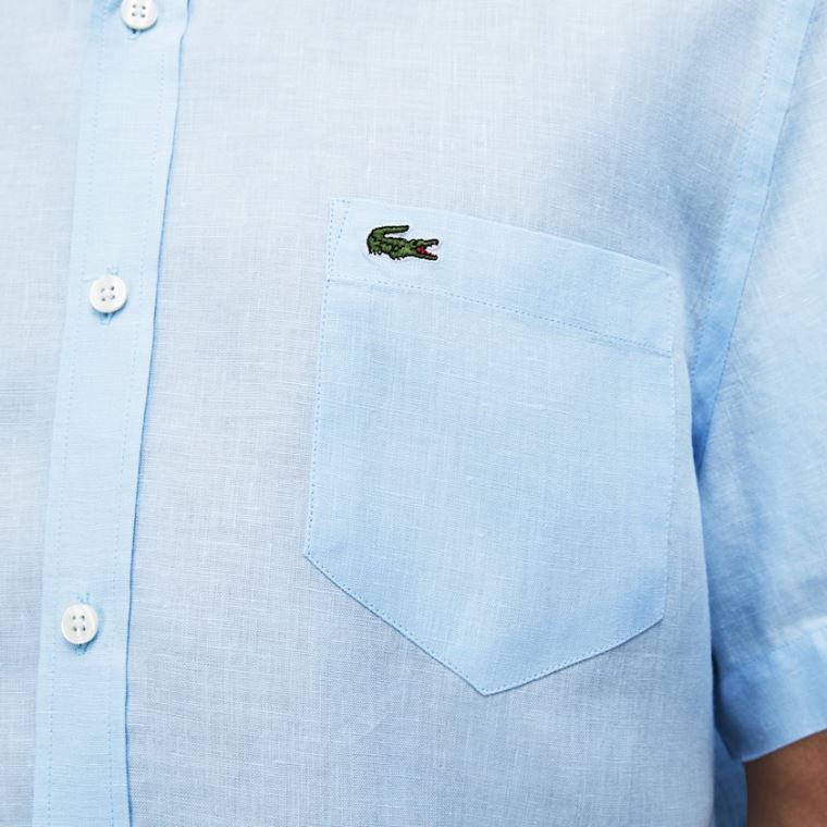 Lacoste Regular Fit Linen Shirt Světle Blankyt | zf5sOzjk