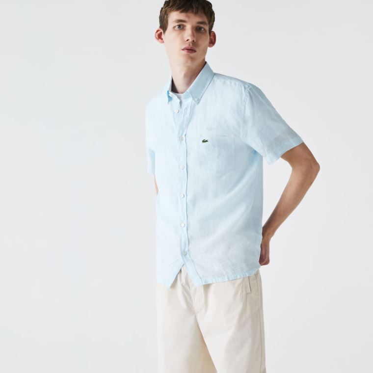 Lacoste Regular Fit Linen Shirt Světle Blankyt | zf5sOzjk