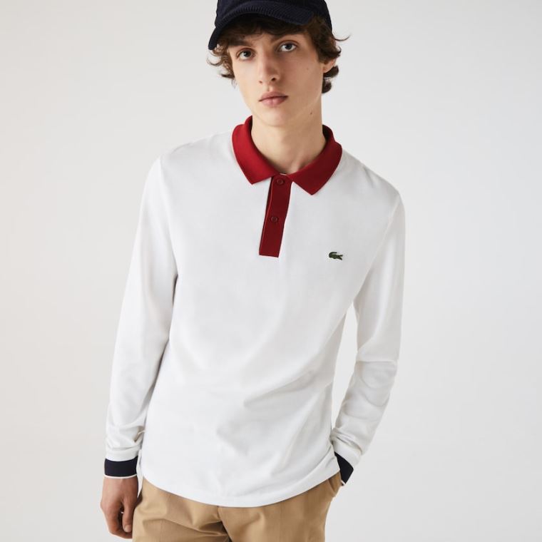 Lacoste Regular Fit Made in France Polo Shirt Bílé Tmavě Červené Tmavě Blankyt Blankyt | cLErzLKn