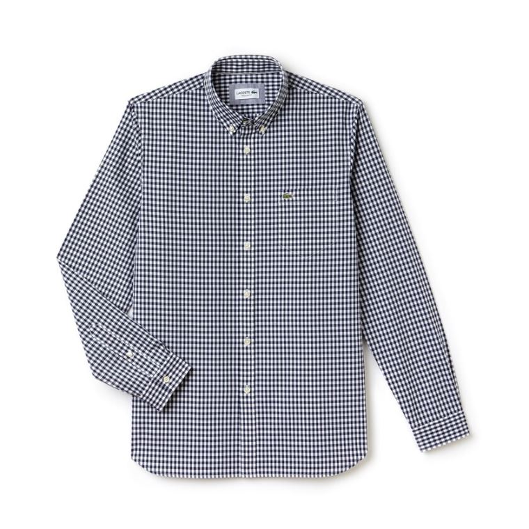 Lacoste Regular Fit Mini Check Poplin Shirt Tmavě Blankyt Blankyt Bílé | UdWoWuOA