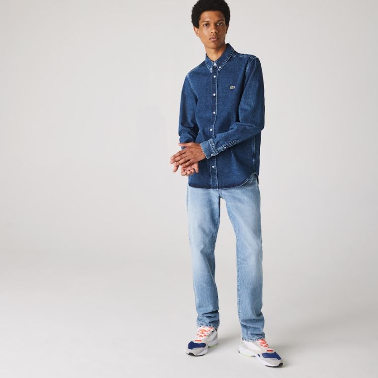 Lacoste Regular Fit Natural Bavlněné Denim Shirt Blankyt | rS2caZz2