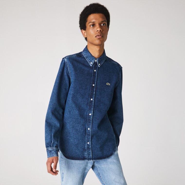 Lacoste Regular Fit Natural Bavlněné Denim Shirt Blankyt | rS2caZz2