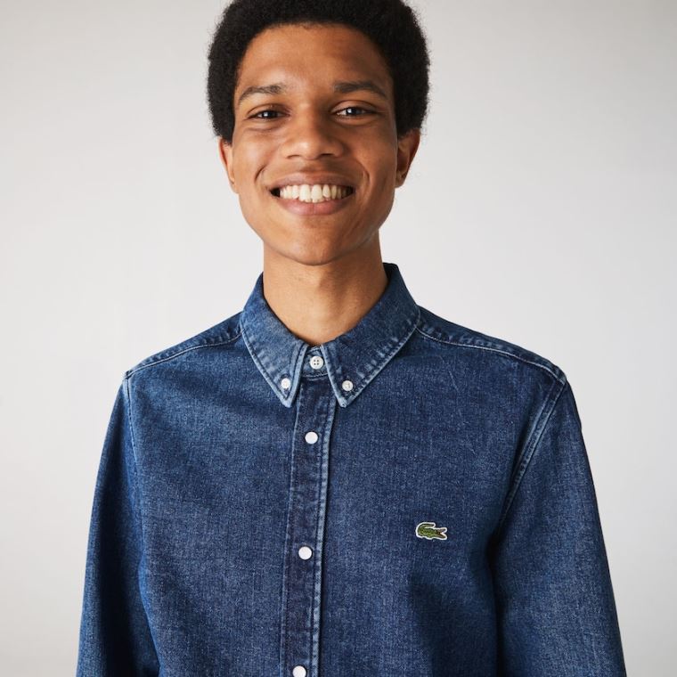 Lacoste Regular Fit Natural Bavlněné Denim Shirt Blankyt | rS2caZz2