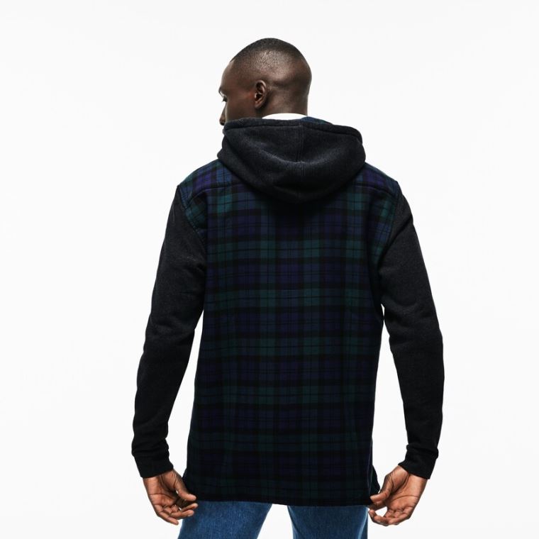 Lacoste Regular Fit S Kapucí Check Bavlněné Flannel Shirt Zelene Bílé | S14HL1F1