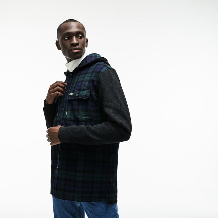 Lacoste Regular Fit S Kapucí Check Bavlněné Flannel Shirt Zelene Bílé | S14HL1F1