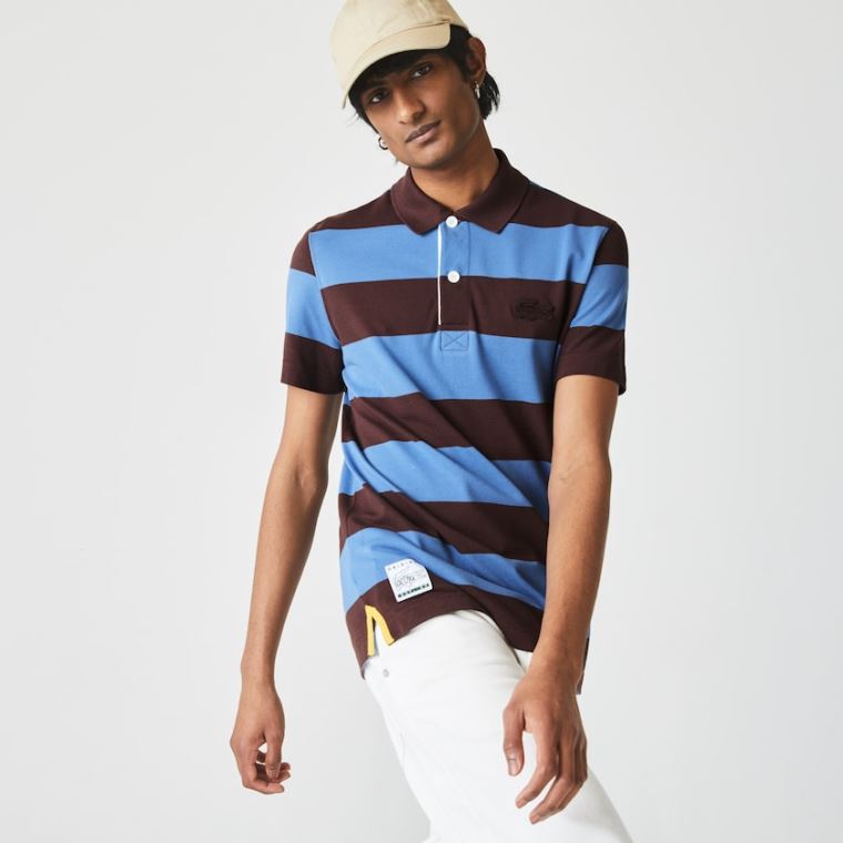 Lacoste Regular Fit Striped Bavlněné Piqué Polo Shirt Hnědé Blankyt | dyJB2USg