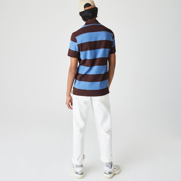 Lacoste Regular Fit Striped Bavlněné Piqué Polo Shirt Hnědé Blankyt | dyJB2USg