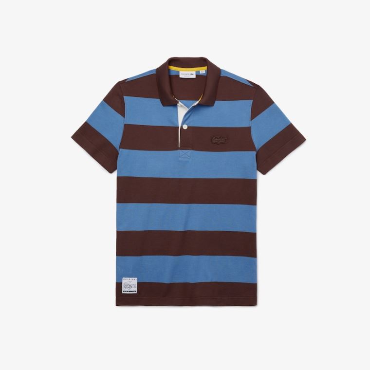 Lacoste Regular Fit Striped Bavlněné Piqué Polo Shirt Hnědé Blankyt | dyJB2USg