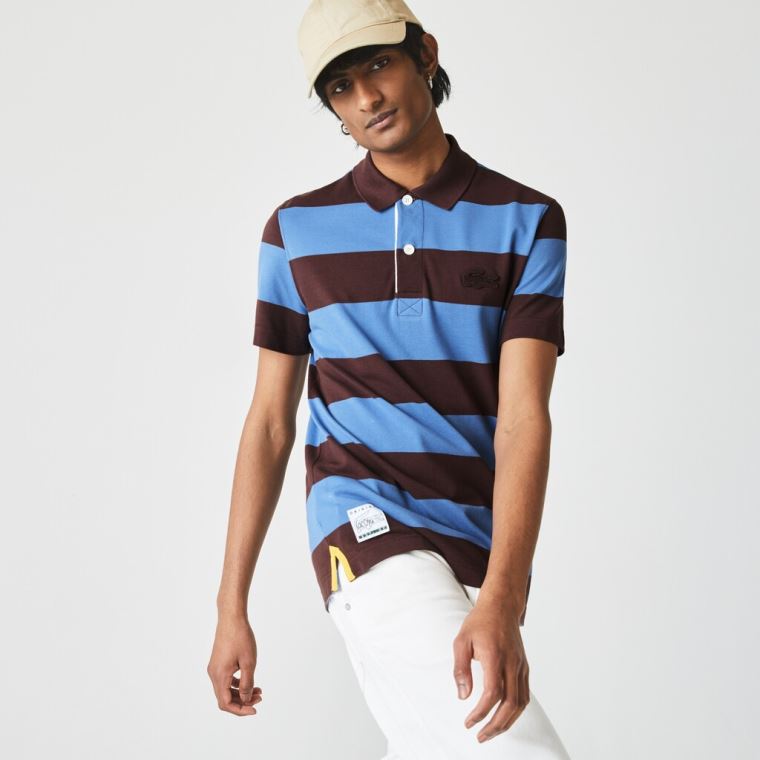 Lacoste Regular Fit Striped Bavlněné Piqué Polo Shirt Hnědé Blankyt | mmnowuXa